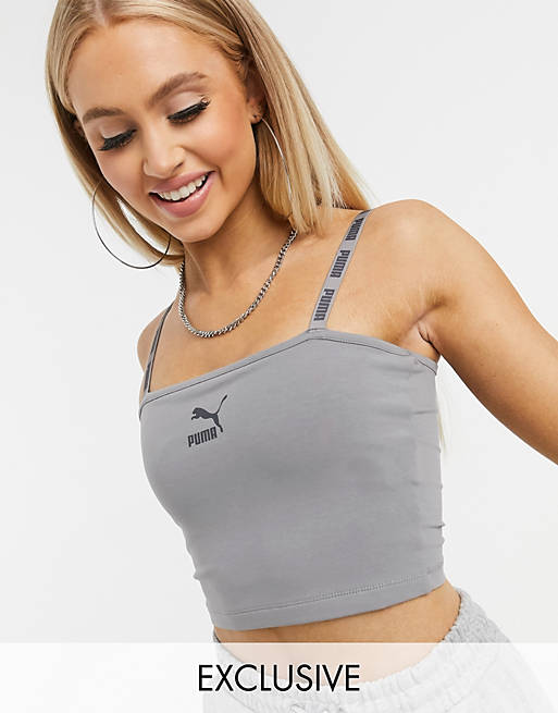 Exclusives Puma logo bralette in washed grey - exclusive to  