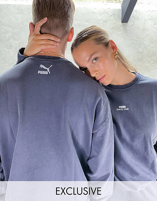 Puma logo oversized sweatshirt in washed ebony - exclusive to ASOS
