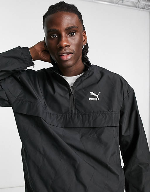 Puma logo quilted half zip jacket in black | ASOS