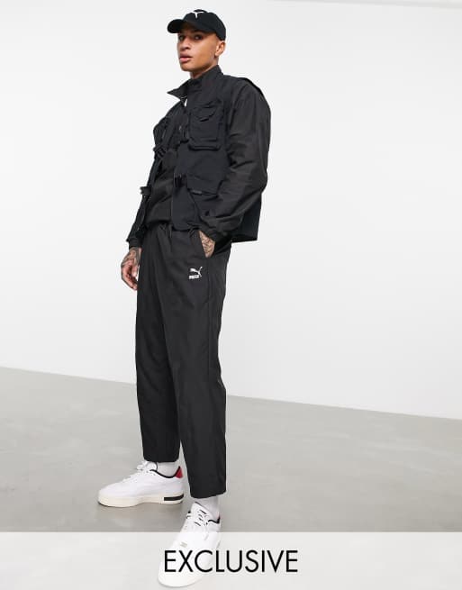 Puma logo quilted pants in black exclusive to ASOS