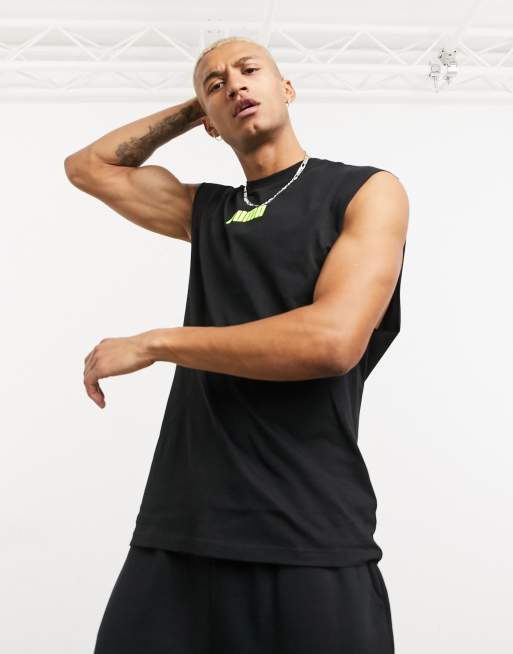 Puma logo sleeveless vest in black | ASOS