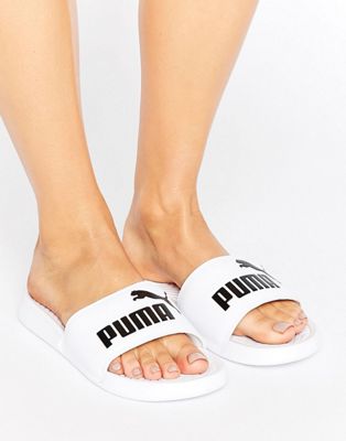 Puma Logo Slider Sandals In White | ASOS