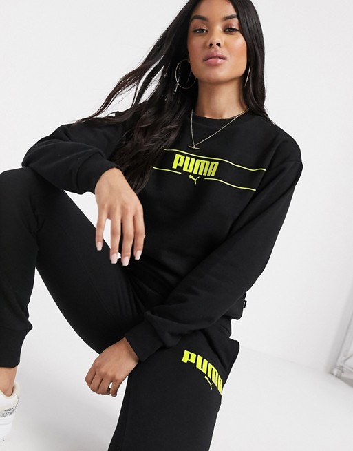 Puma long sleeve crew neck sweatshirt in black