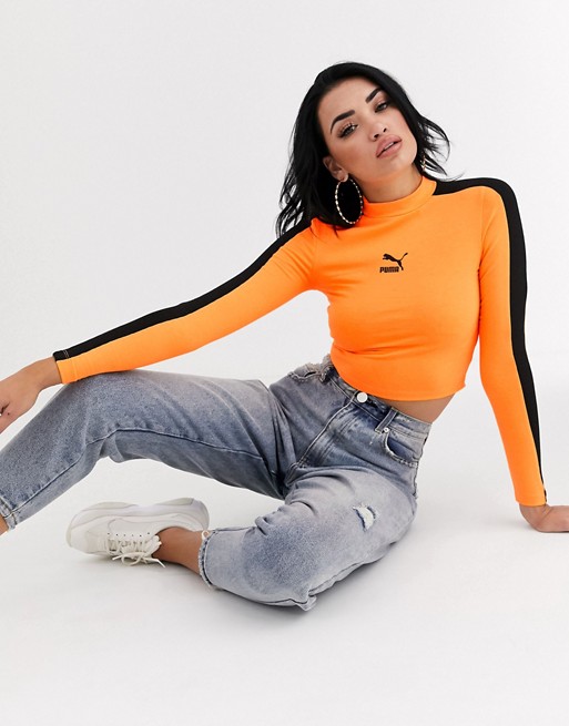 Puma Long Sleeve Crop Top Neon Orange