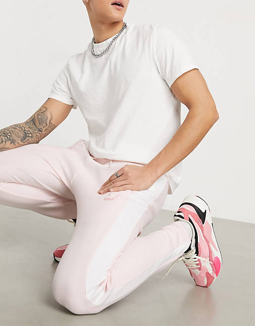 Puma luxe logo tracksuit bottoms in rosewater