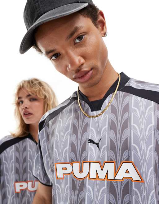 PUMA Maglia da calcio retro grigia e nera con stampa ASOS