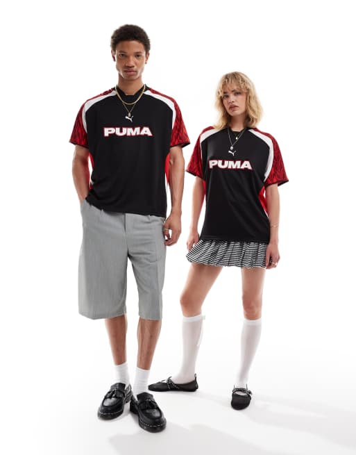 PUMA - Maglia da calcio rétro nera e rossa, 3 di 4