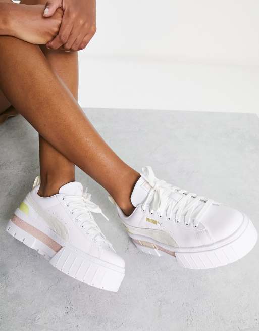 Puma Mayze Baskets plateforme Blanc et rose