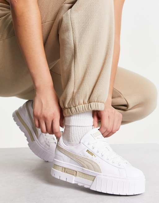 Puma Mayze Baskets plateforme Blanc et taupe