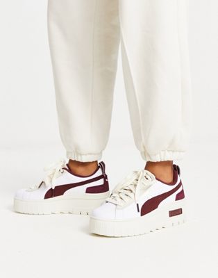 Puma Mayze Wedge trainers in white and burgundy - ASOS Price Checker