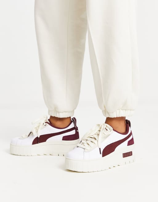 Puma Mayze Baskets semelle plateforme Blanc et bordeaux