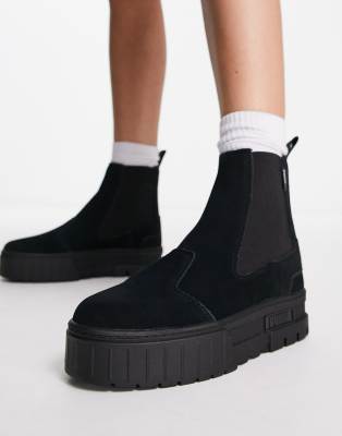 Puma Women's Mayze Suede Platform Chelsea Boots In  Black