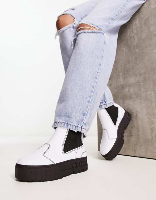 PUMA Mayze chelsea boots in white with black detail