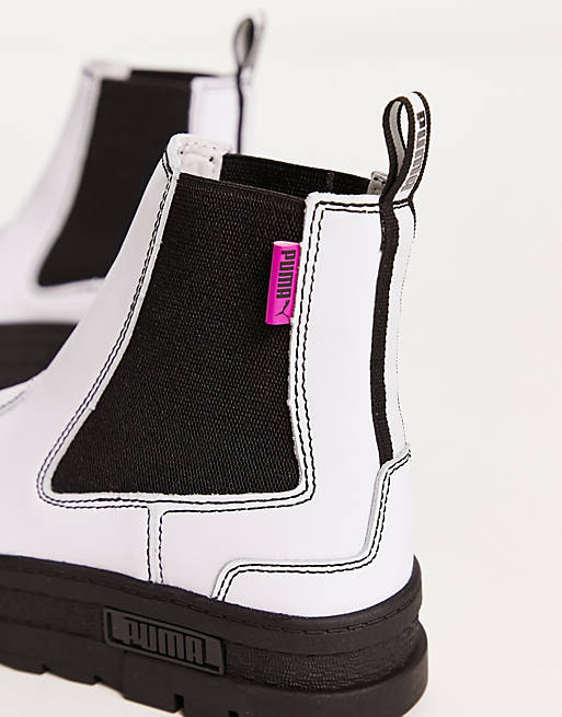 PUMA Mayze chelsea boots in white with black detail