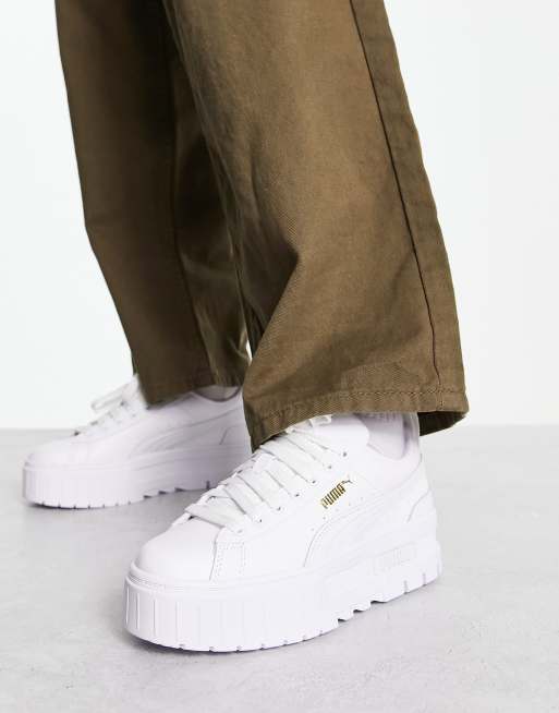 Puma Mayze chunky sneakers in triple white | ASOS