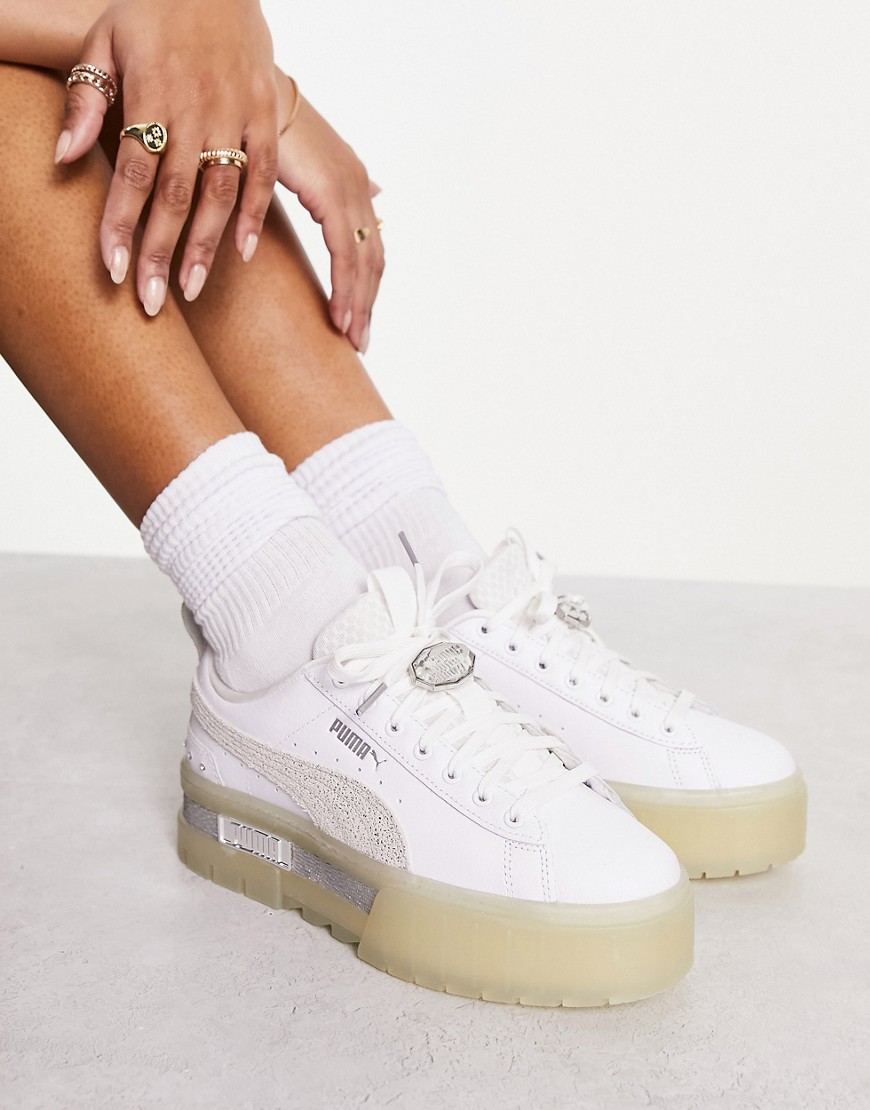 Puma Mayze Chunky Sneakers In White With Gum Sole