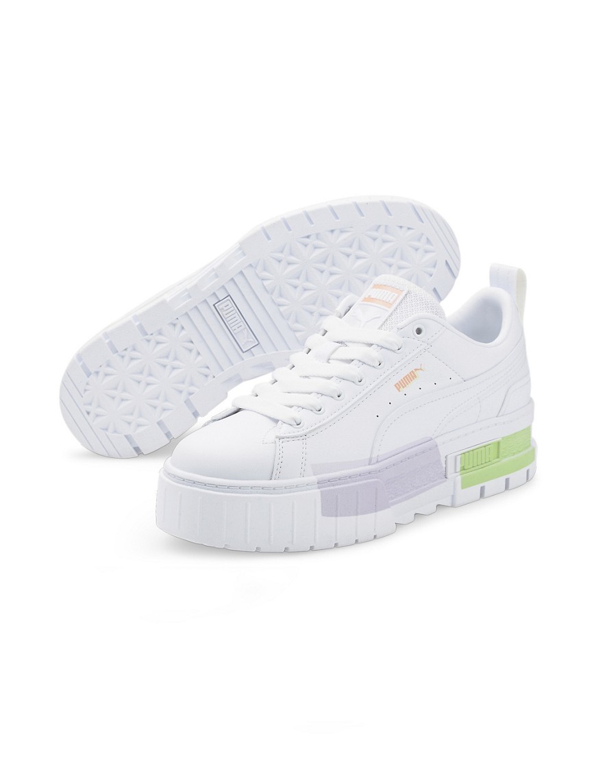 Puma Mayze chunky sneakers in white with lilac detail