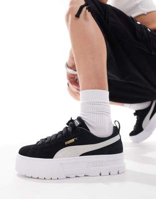 Shop Puma Mayze Classic Sneakers In Black And Beige