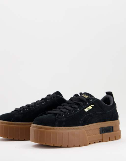 Puma Mayze sole platform sneakers in black | ASOS