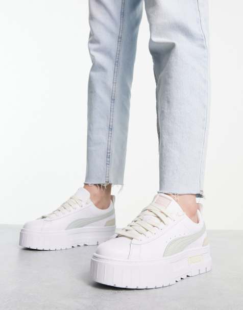 Puma Mayze Luxe trainers in white with grey detail - view 1