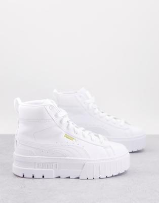 Puma Mayze Mid chunky sneakers in triple white