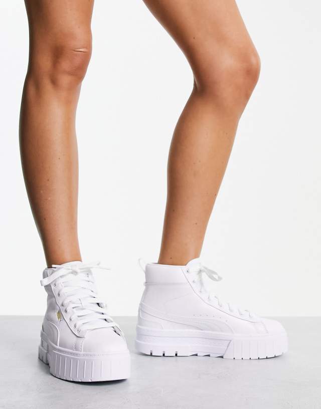 Puma Mayze Mid chunky sneakers in triple white