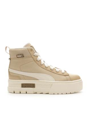 PUMA Mayze Stack Sneakers with oatmeal detail in white