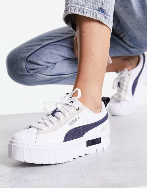 PUMA Mayze mix sneakers in white with navy detail ASOS