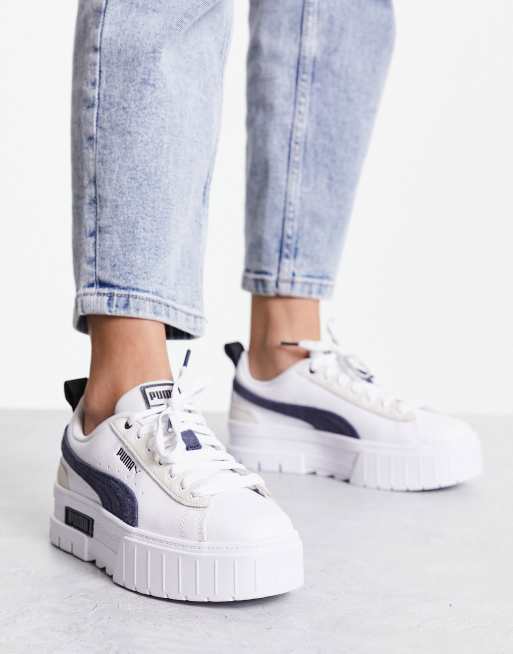 PUMA Mayze mix sneakers | in detail white with ASOS navy