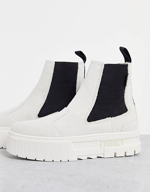 Puma Mayze platform chelsea boots in off white