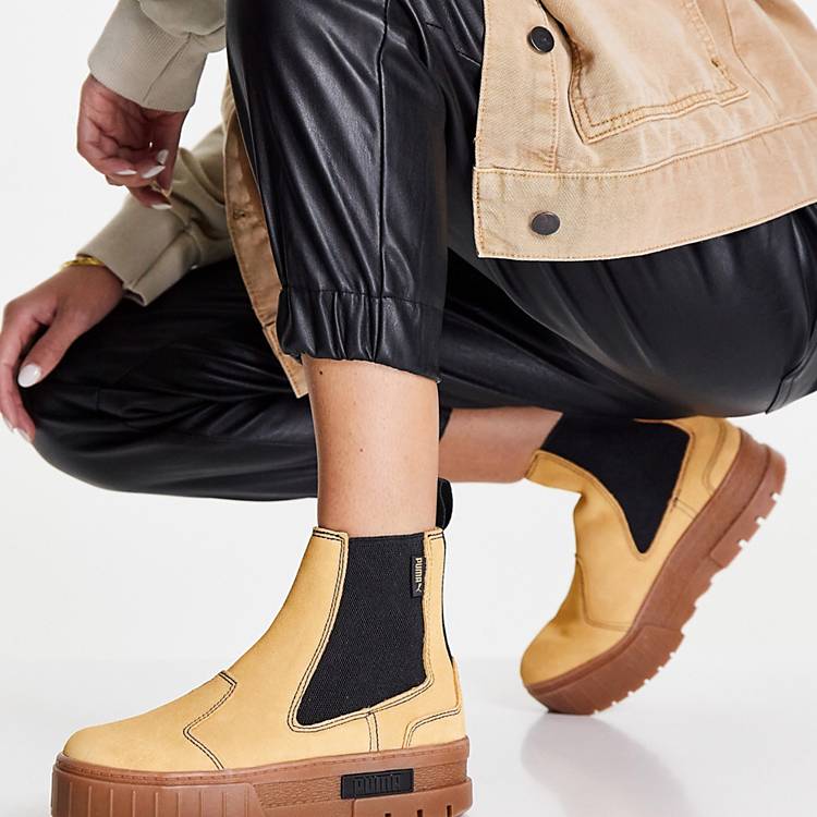 platform chelsea boots in tan with gum sole ASOS