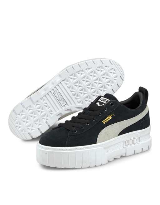 PUMA Mayze platform sneakers in black and off white