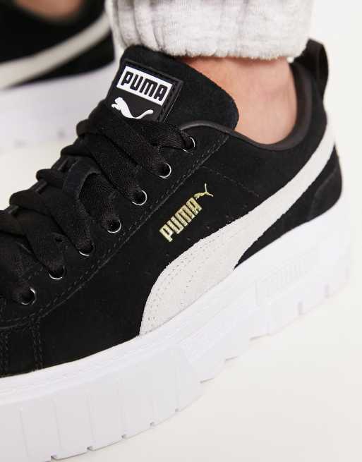 Puma Mayze platform sneakers in black and white