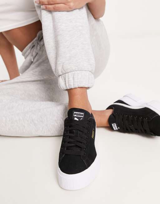 Puma Mayze platform sneakers in black and white