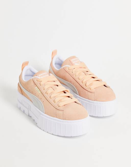 Puma Mayze platform sneakers in peach and white