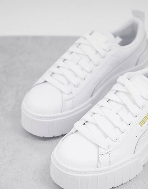 værdighed lodret Transistor Puma Mayze platform sneakers in white and beige | ASOS