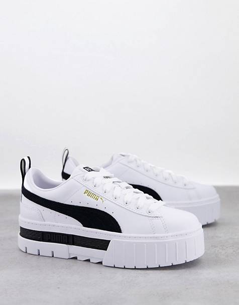 PUMA Mayze platform sneakers in white and black