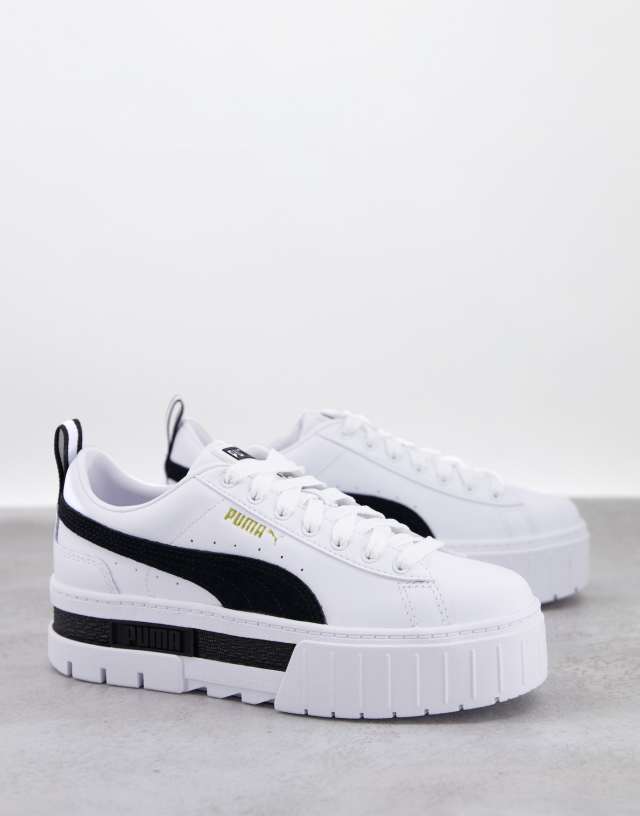 PUMA Mayze platform sneakers in white and black