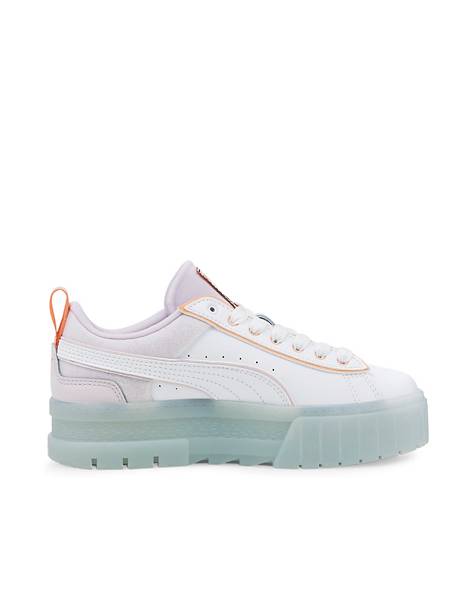 Puma Mayze platform sneakers in white and lilac
