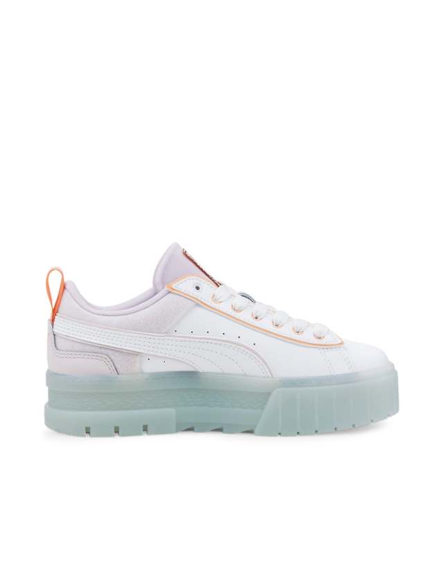 Puma Mayze platform sneakers in white and lilac