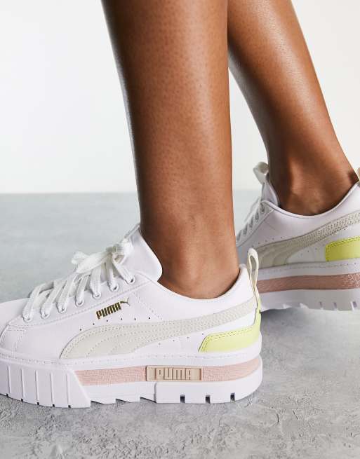 Puma Mayze platform sneakers in white and pink