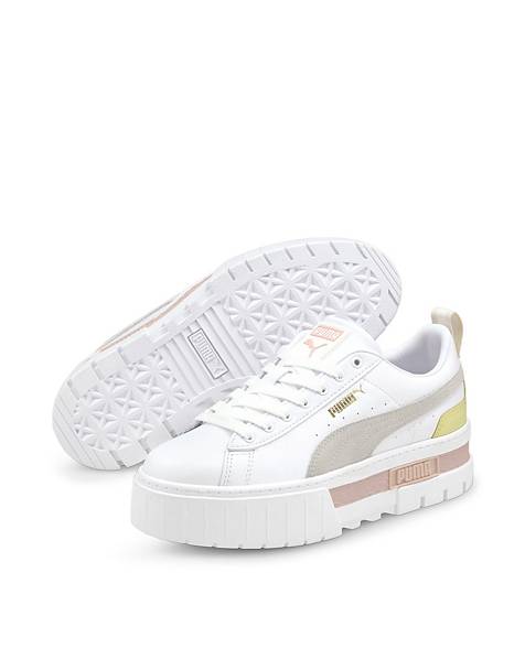Puma Mayze platform sneakers in white and pink