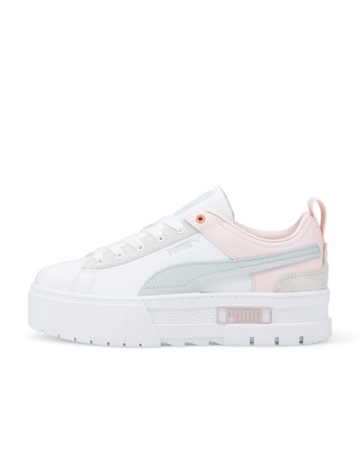 Puma Mayze platform sneakers in white and pink