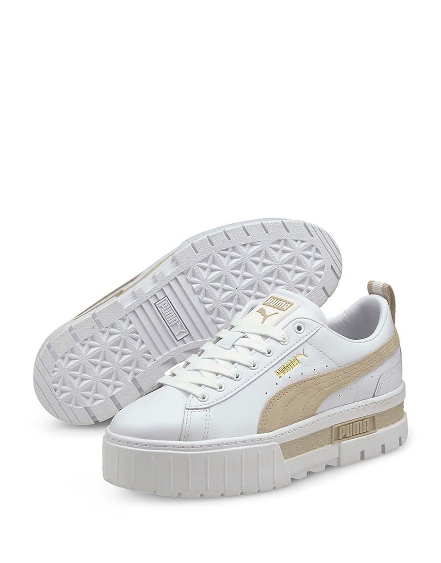 Puma Mayze platform sneakers in white and stone
