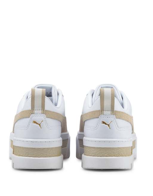 Puma Mayze platform sneakers in white and stone