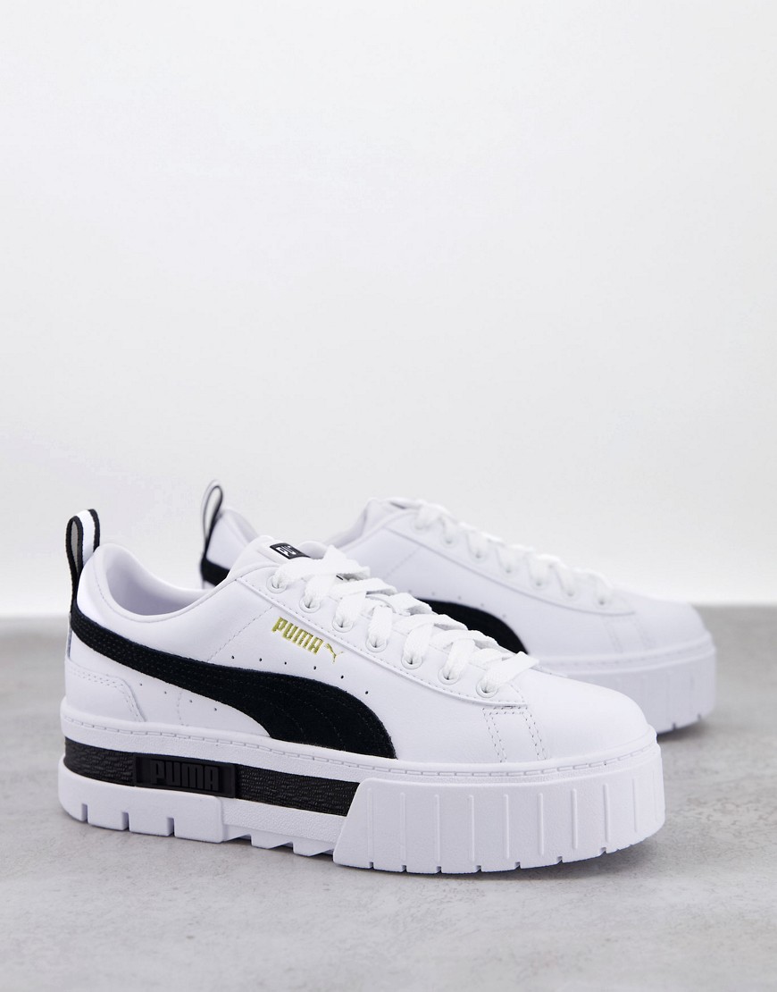 PUMA Mayze platform sneakers in white/black