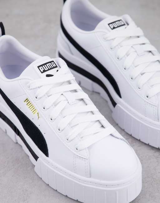 Puma Mayze platform sneakers in white with black detail | ASOS