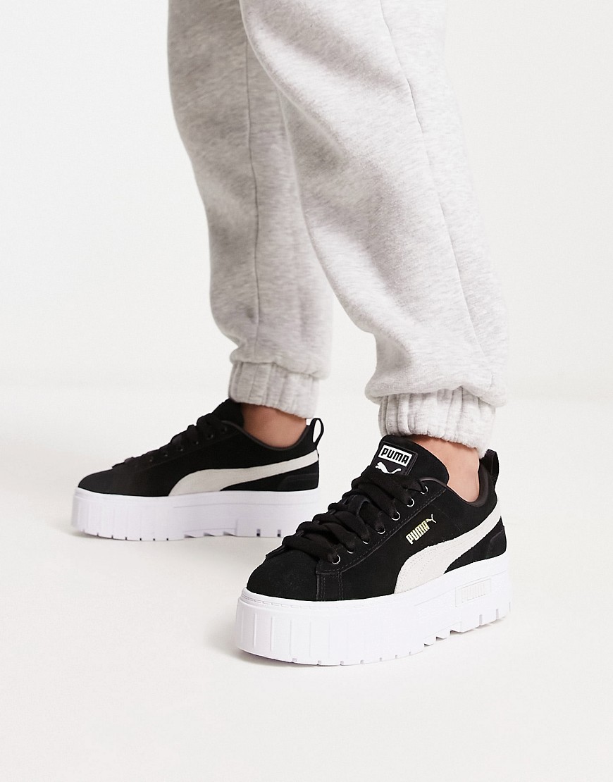 Puma Mayze platform trainers in black and white