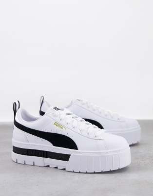 Puma Mayze platform trainers in white and black | ASOS