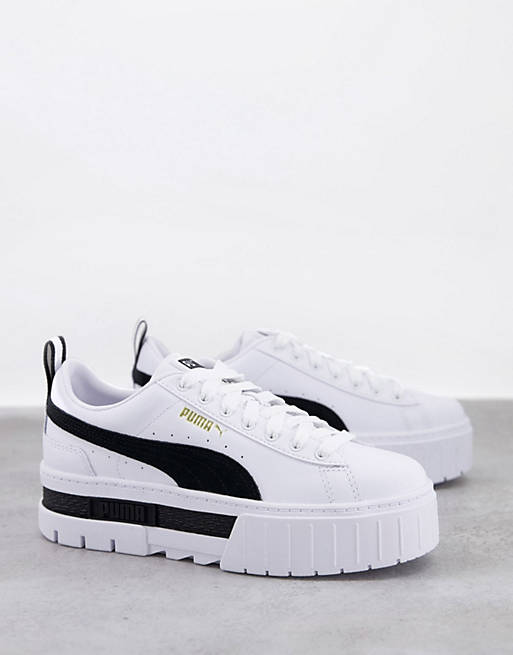Puma Mayze platform trainers in white and black